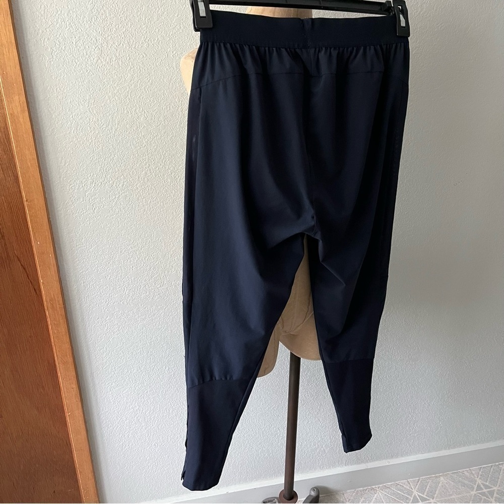ADIDAS sz S Navy Blue Pants DX9149 3 Stripes Elastic Waist Ankle Zipper - Picture 5 of 12
